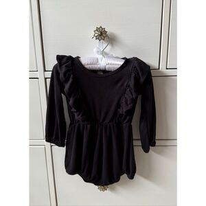 Kyte 18-24 Months Baby Girl Black Bubble Ruffle Long Sleeve Bamboo Romper